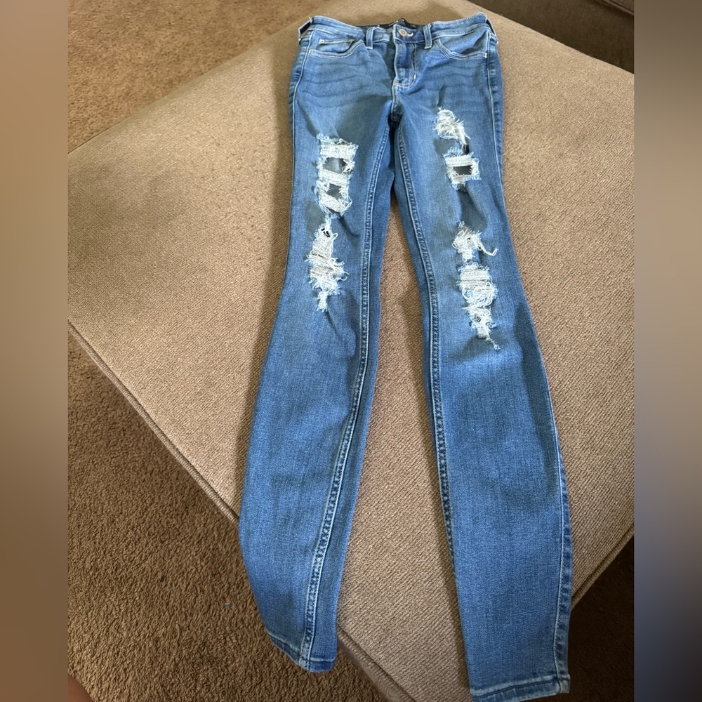 Hollister Blue Skinny Jeans with Distressed Details